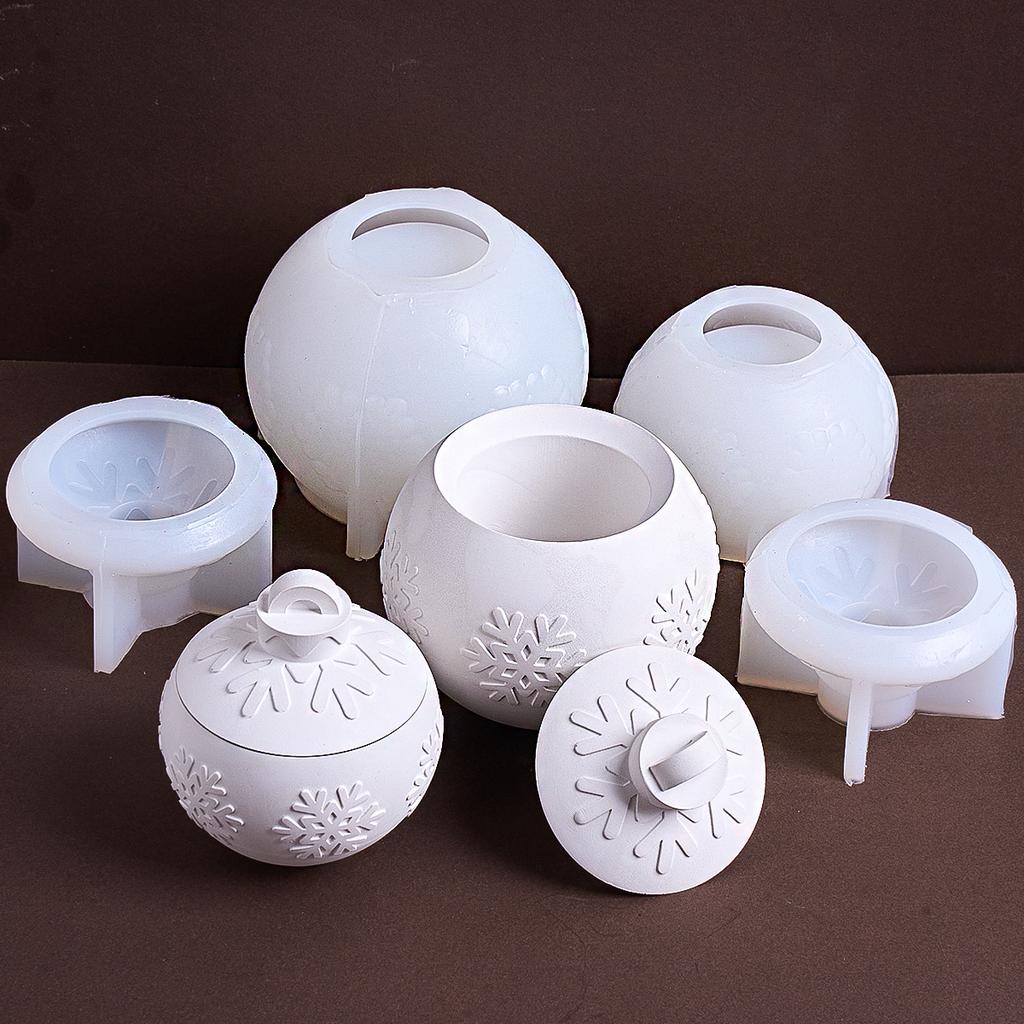 3D Рождественские украшения Форма для силиконовой свечи DIY Круглая рельефная Снежинка Шар Коробка для хранения Гипс Смола Ремесло Литьевые формы