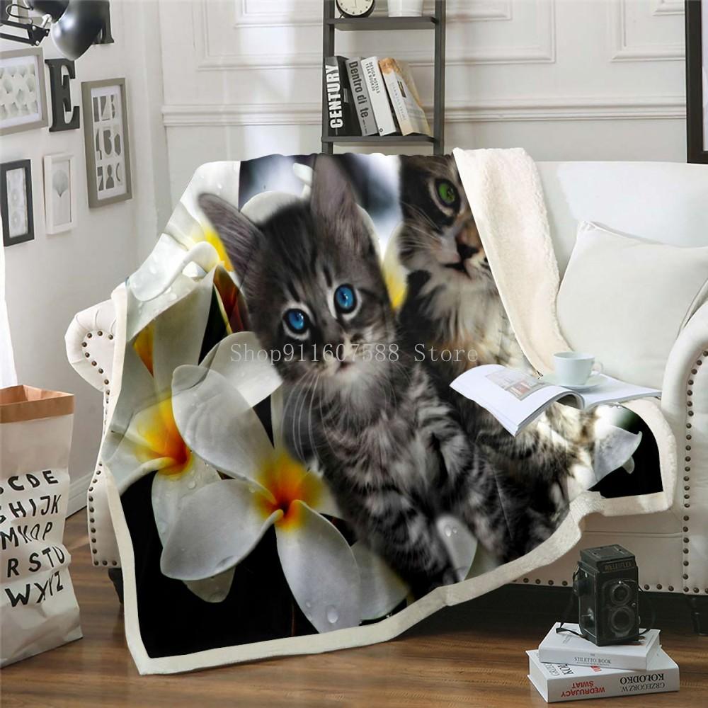 Милый спящий кот 3D-напечатанное шерстяное одеяло для пикника, очень толстое, модные простыни, кошки, домашнее животное, дети, шерпа, пледы