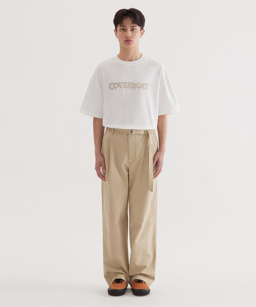 COVERNAT Semi-Wide Cotton Belted Pants Beige