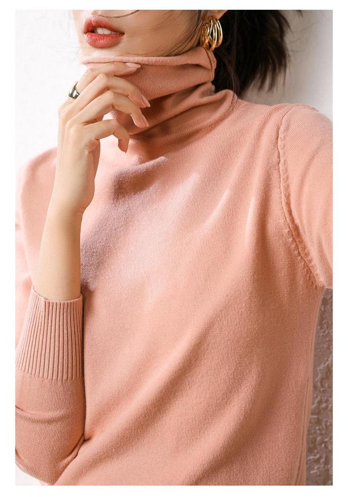 Wool Blend Women's High Neck Turtleneck Knit - 2025 Autumn/Winter Korean Style Slim Fit