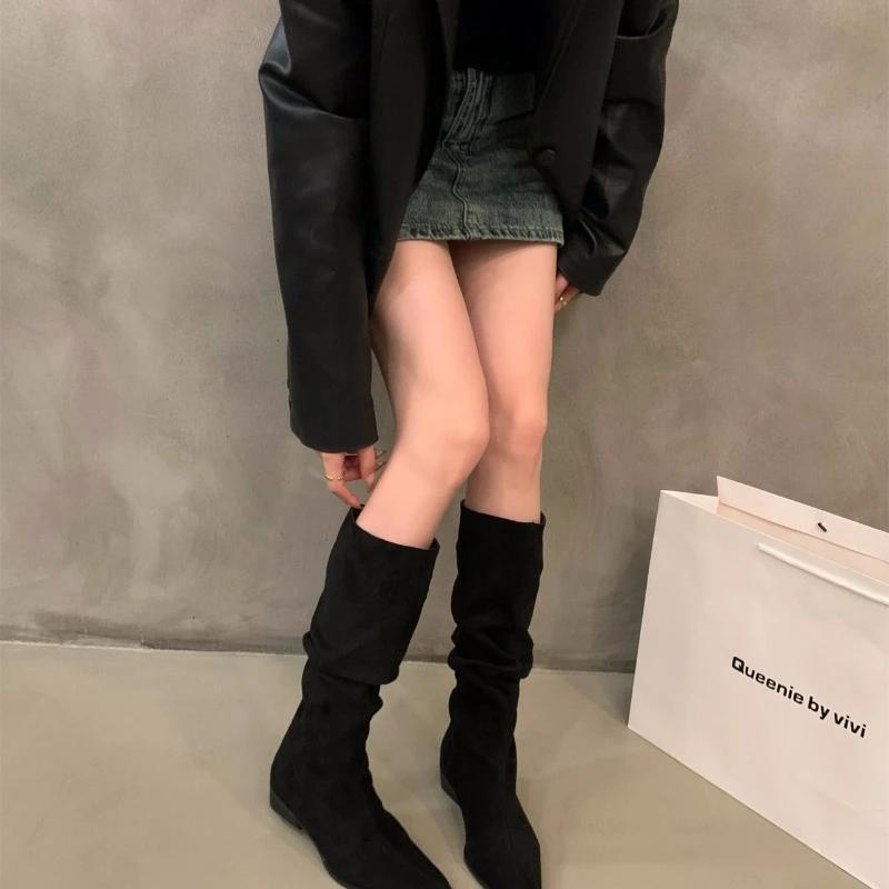 Зимние высококачественные женские ботинки 2024 года с острым носком, однотонные, удобные и универсальные, на толстом каблуке, женские модные ботинки