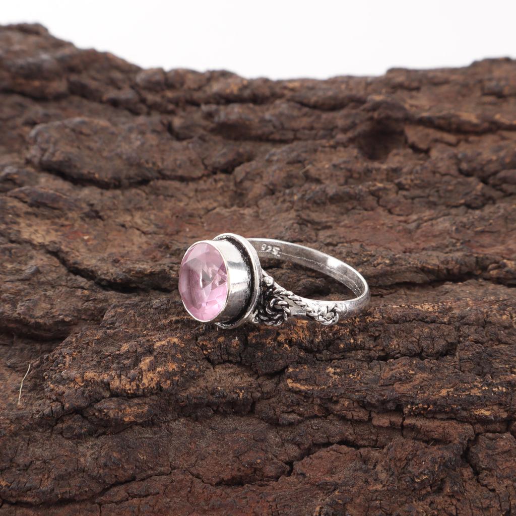 Morganite Ring, Handmade Gemstone 925 Solid Sterling Silver Ring Bohemian Jewelry, For Engagement Gift