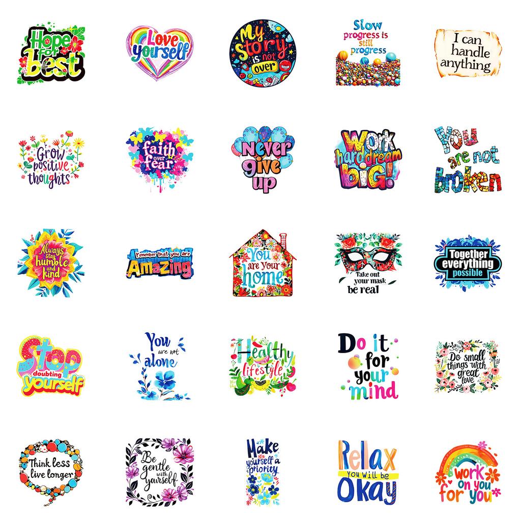 50 English Sunshine High Emotional Value Inspirational Classical Quotes Pp Waterproof Stickers Notepad Handbook Stickers