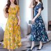 2021 Summer Women's Short-Sleeve Floral Knee-Length Dress with Round Neck