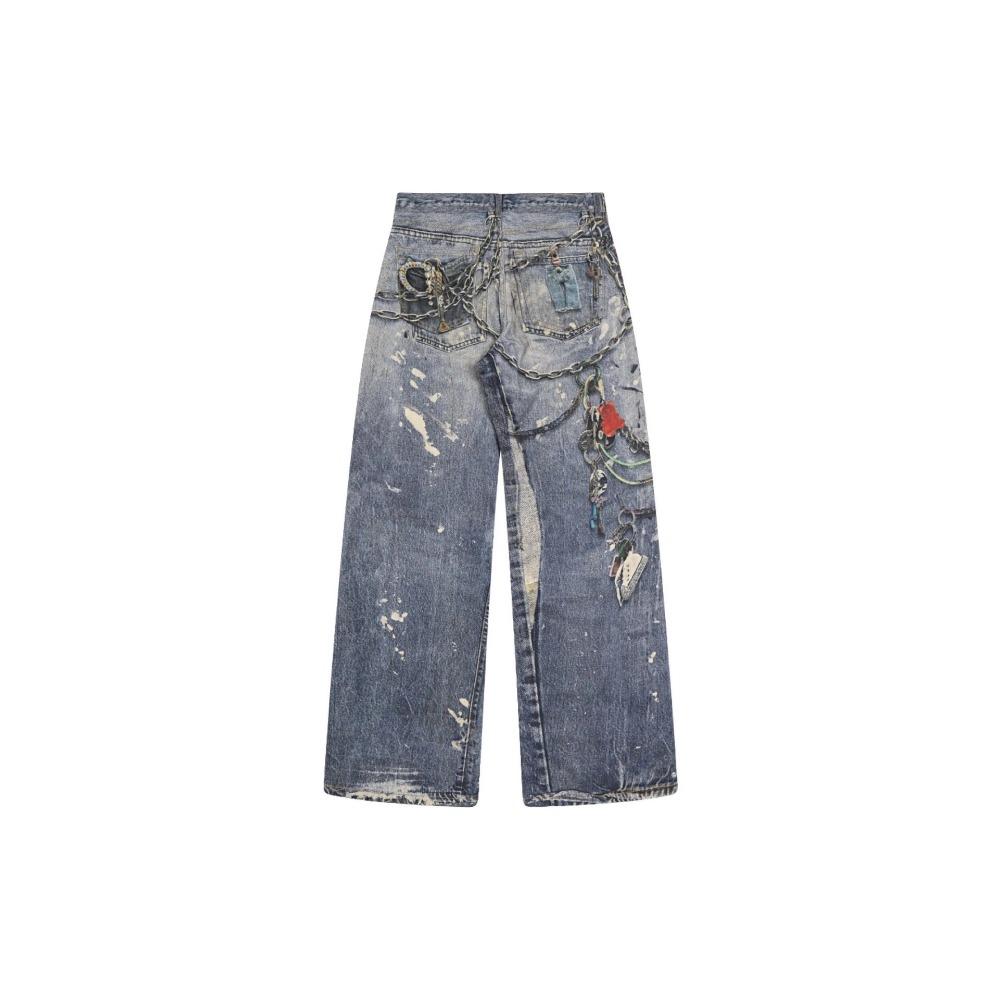 Новые мешковатые джинсы с 3D-принтом в виде цепочки для мужчин и женщин, повседневные мешковатые прямые джинсовые брюки, широкие джинсы Y2K