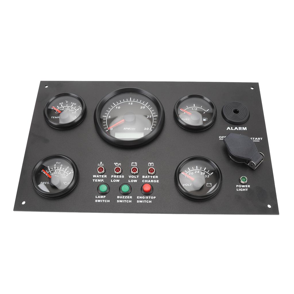 300x190mm Boat Gauge Panel 0 to 3000 RPM Water Temp Oil Level Voltage Pressure Tachometer Panel for Yachts Ships Black