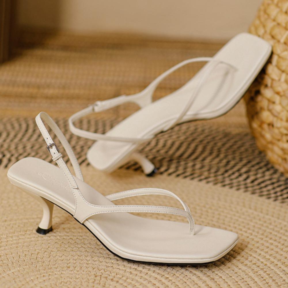 Women Sandals Leather High Heeled Sandals Women's Slippers Summer Outside Stiletto Back Strap Threaded Flip Flops Cool Slippers