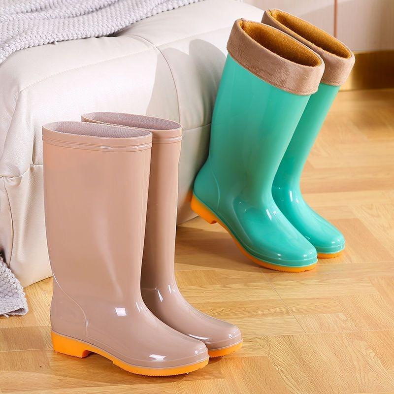 High tube rain shoes women's fashion outer wear non-slip waterproof thick-soled sea-catching adult long velvet soft-soled rain boots
