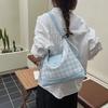 Summer New Contrasting Color Plaid Backpack, High-end Cute Girl Large-capacity Tote Bag