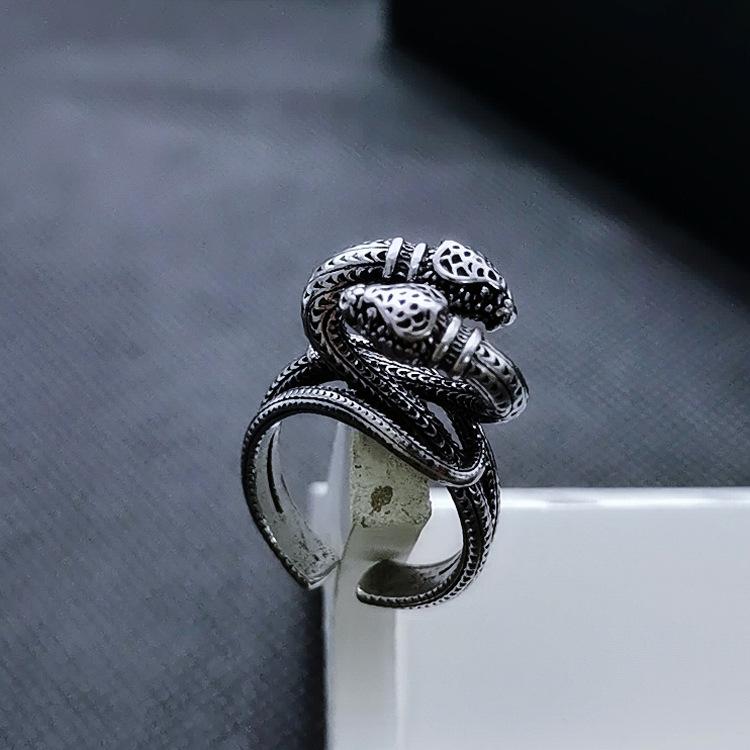 Double-headed Snake Opening Zodiac Snake Shape Retro Trendy Food Jewelry Ring