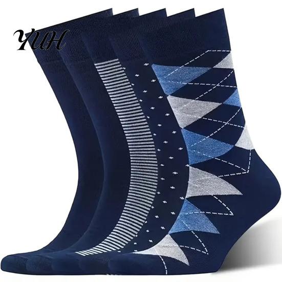 Breathable Footwear for Men Men's Dress Socks, Comfortable Crew Sock, Solid, Striped, Argyle, Dotted Cotton Socks Long Large Size Business Formal Wear