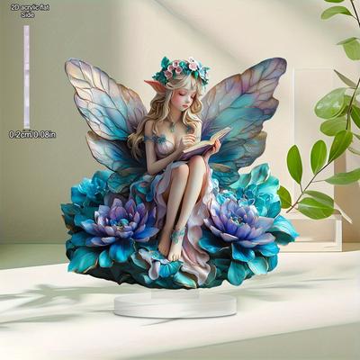 Плоская акриловая 2D фигурка феи с книгой, Декорация для дома и улицы - Батарейки/электричество не требуются, Декорация к празднику, Декорация для магазина, Д