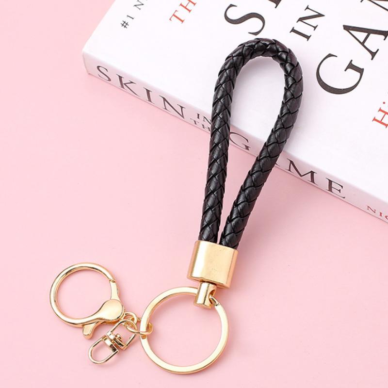 1PC Keyring Accessories Wrist Strap Gold Braided Key Holder Leather Keychain Woven Wristlet
