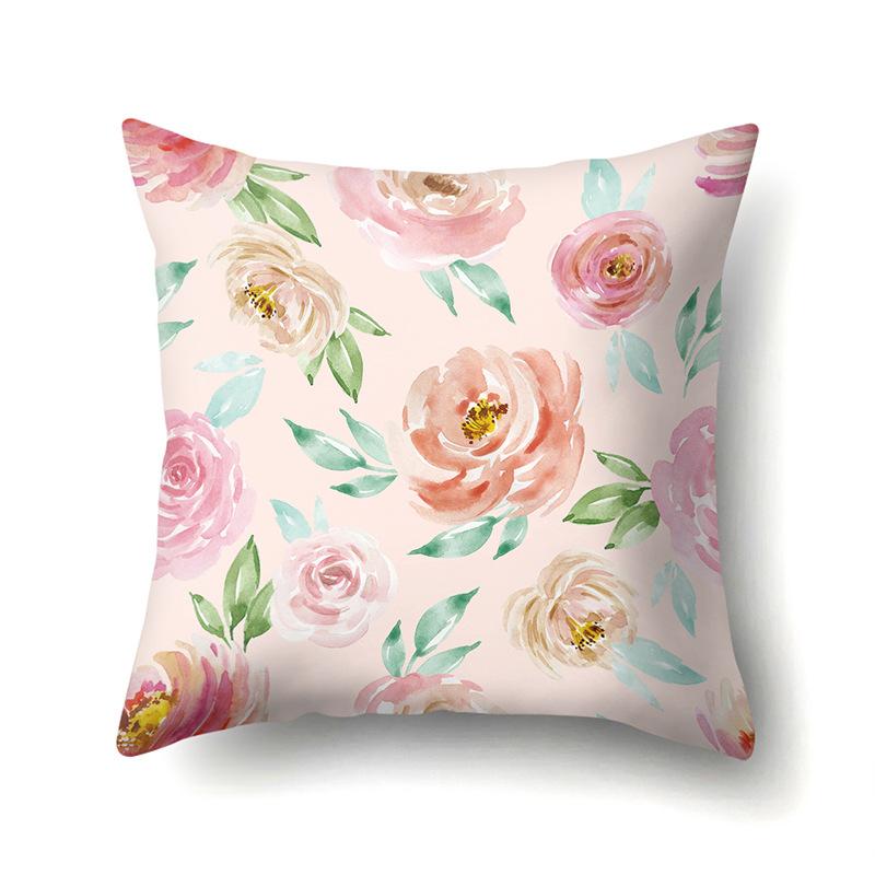 Полиэстеровая наволочка Декоративные цветы Домашнее растение Принт Наволочка Поясничная подушка Чехол на подушку для дивана