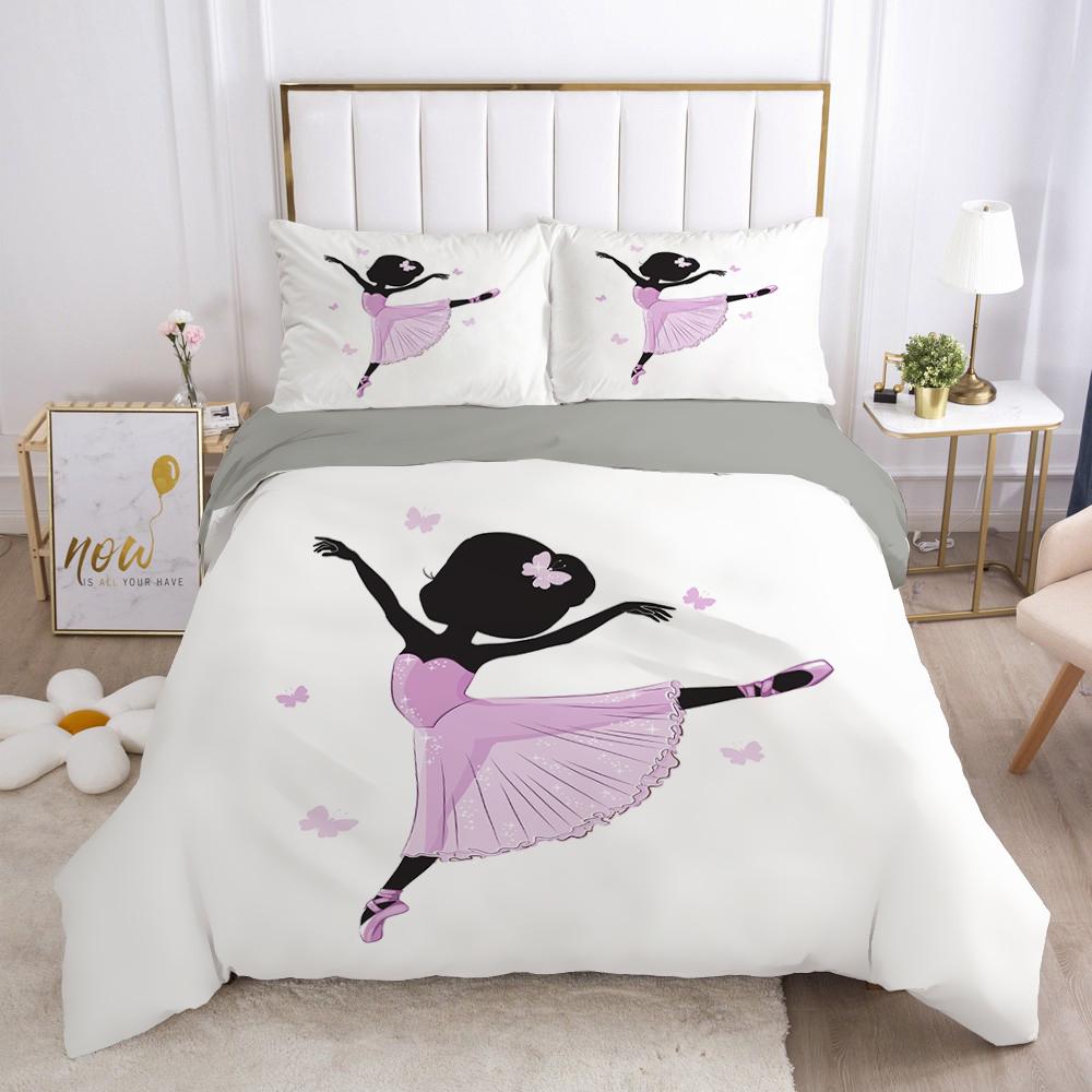 Dancing Girl Duvet Cover Ballet Girls Bedding Set Home Textile Bedclothes Soft Girly Comforter Cover Queen/King Size For Kids