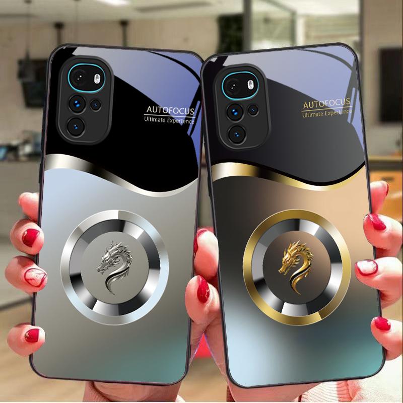 Круглый зеленый дракон Для Motorola Moto G 14 22 24 34 35 45 54 55 75 84 85 Edge X 30 40 Neo 50 Ultra Pro Play стеклянный чехол для телефона