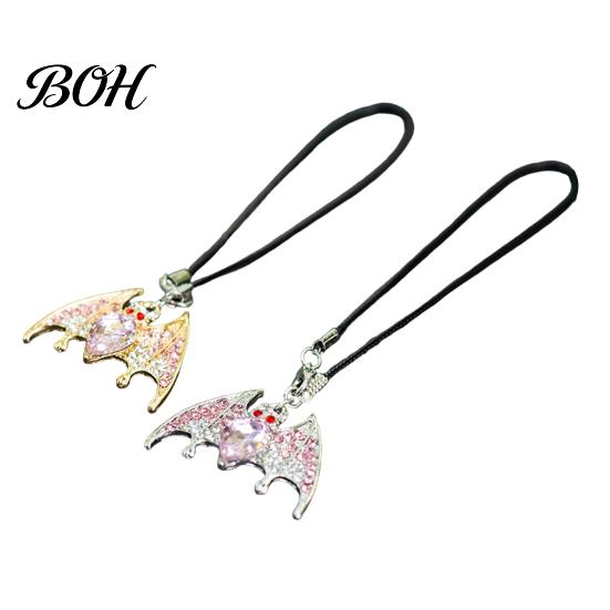 Adjustable Car Lanyard Bling Rhinestone Bat Hanging Accessories, Halloween Sparkly Rear View Ornament Mirror Charm, Cute Interior for Men Women