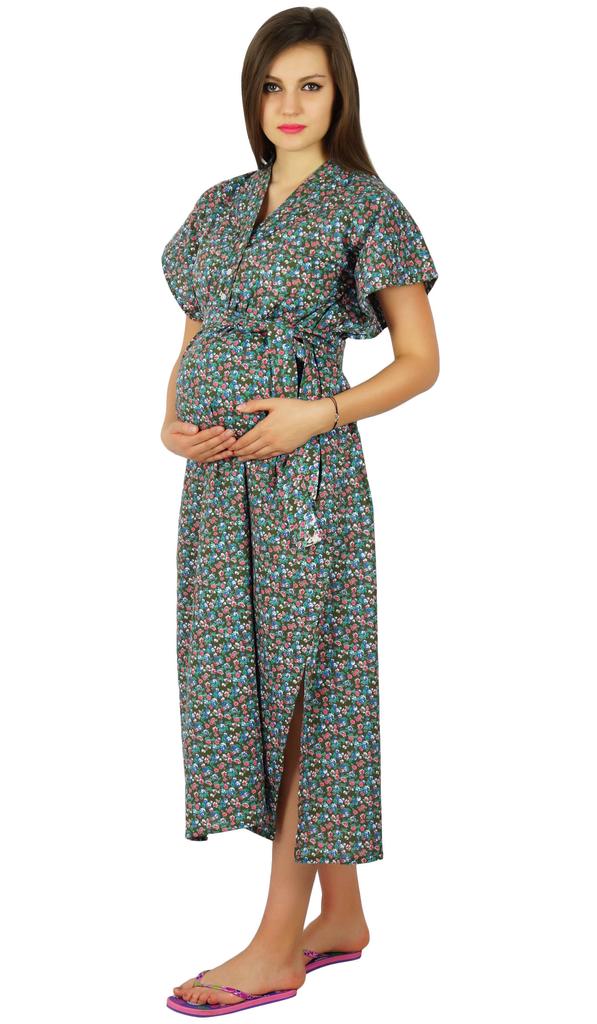 Bimba Kaftan With Belt Nursing Night Gown| Front & Back Buttons-Baby Shower