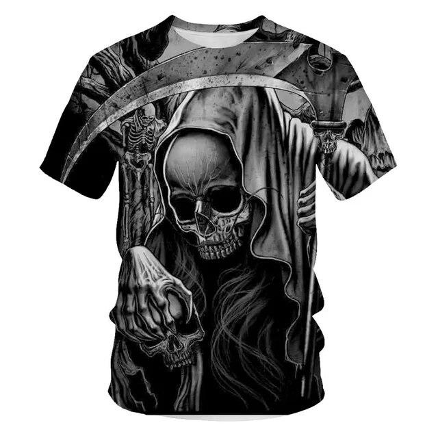 Classic Gothic Skull Horror Death 3D Print Men's T-shirt Summer Casual O-neck Short Sleeve Tops Harajuku Hip-Hop Streetwear Tees