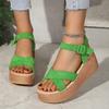 Summer Fashion Thick Sole Wedge Women's Solid Color Comfortable Large Size Sandals Cross Sexy Round Toe Buckle Casual Luxury