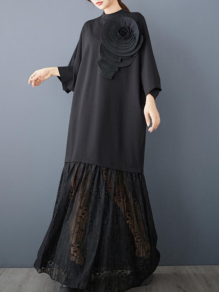 Xitao Однотонное повседневное женское платье с полувысоким воротником GMM1036