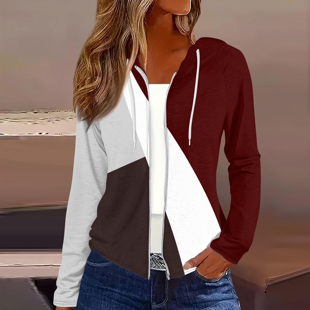 Women's Fashion Casual Zip Up Hooded Print Long Sleeve Sweatshirts Coat