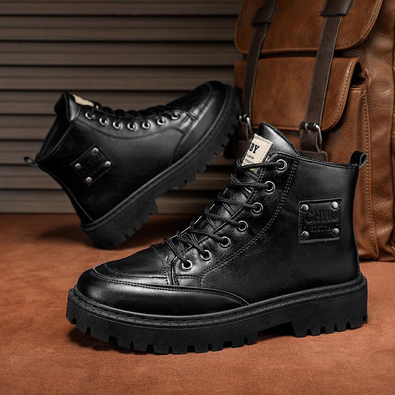 Martin Boots Men's Shoes Winter High-top Leather Men's Leather Shoes Black Locomotive Leather Boots Anti-splash Tooling Boots