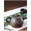Yixing Tea Pot Purple Sand Tea Pot Beauty Pot Black Mud Handmade Carving Lotus Rhyme Illustration Household Handmade Tea Set