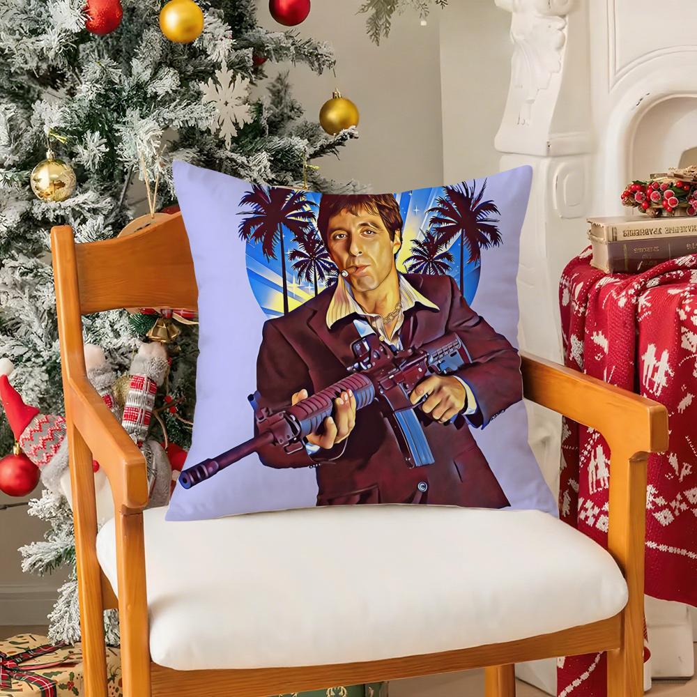 Hot Classic Movie ScarfaceS Pillow Case Silky Short Plush with Invisible Zipper Dustproof Sofa Cushion Cover for Home Decor