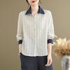 Весенняя ретро-полосатая рубашка с длинным рукавом и свободным воротником, женская рубашка-топ