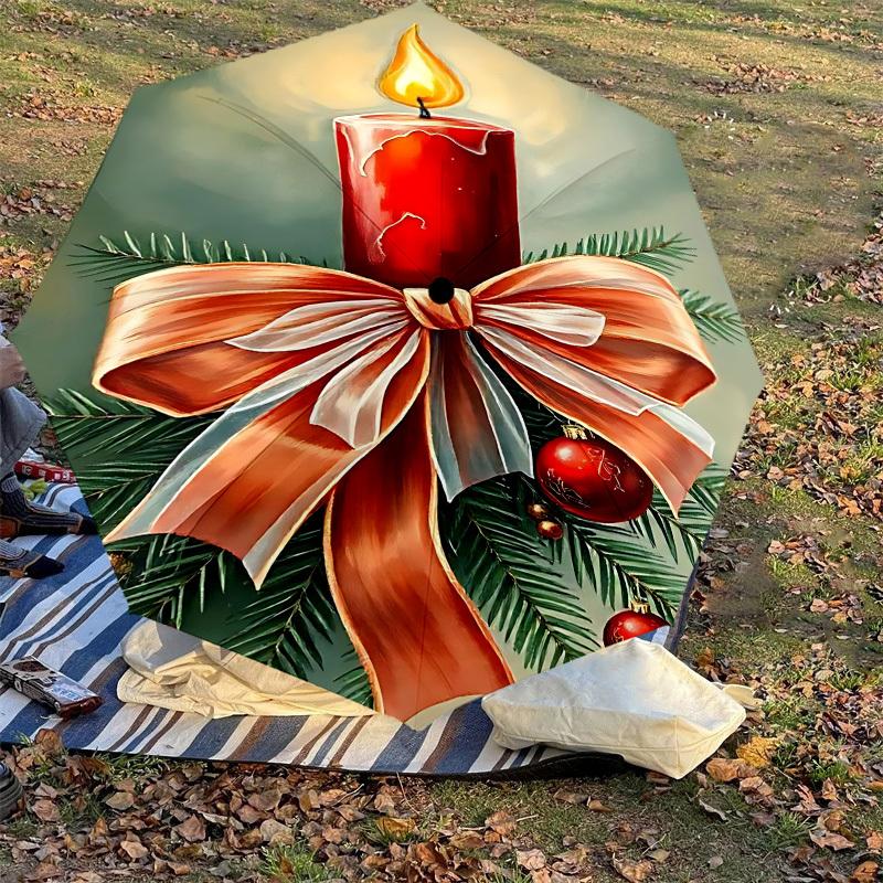 1PC Christmas candleAutomatic Open/Close Umbrella with Windproof, 8-Rib Sturdy Canopy, Durable Ribs, Fashionable Design, Outdoor Accessory, Fun Prin,