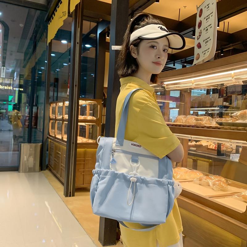 Girls Contrast Shoulder Bag Large Capacity Student Book Bag