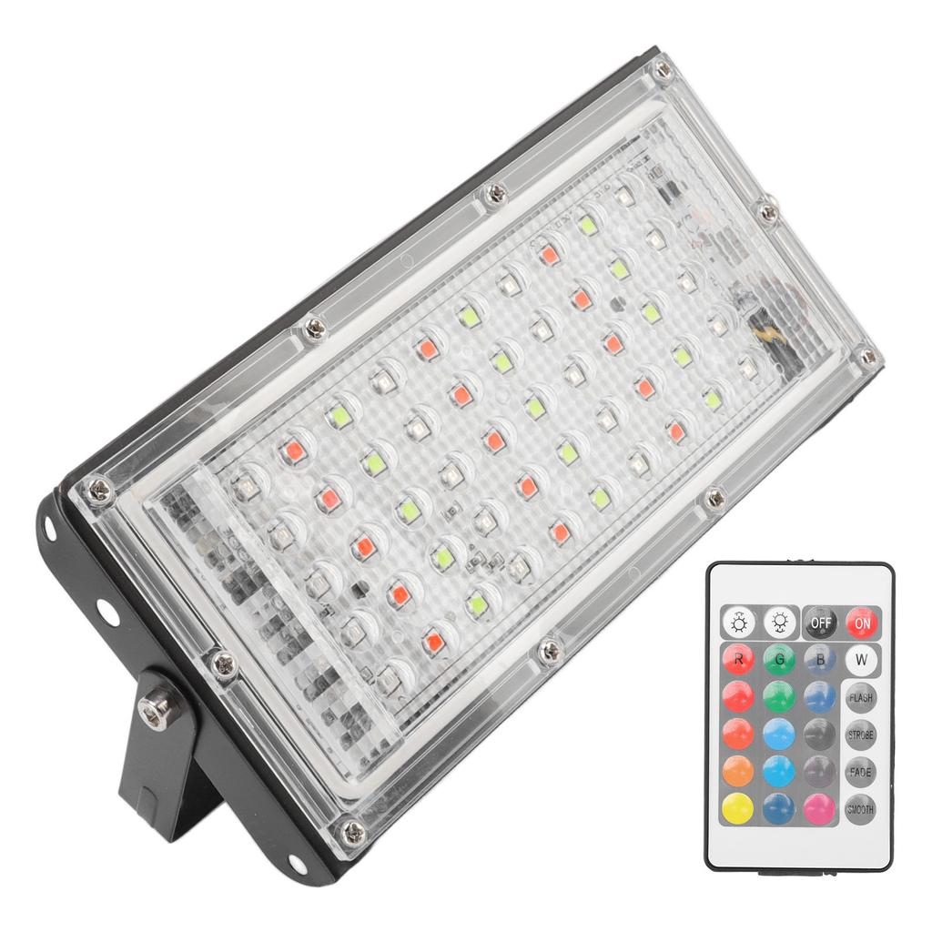 Прожектор RGB IP66 Водонепроницаемый Высокая яркость AC 220V 50W Уличный цветной прожектор с пультом дистанционного управления