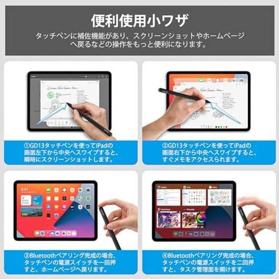 GOOJODOQ GD13+ Стилус для iPad, сенсорный, Bluetooth, высокая чувствительность, распознавание наклона, сменное перо в комплекте, без задержек, легкий, матовое покрытие