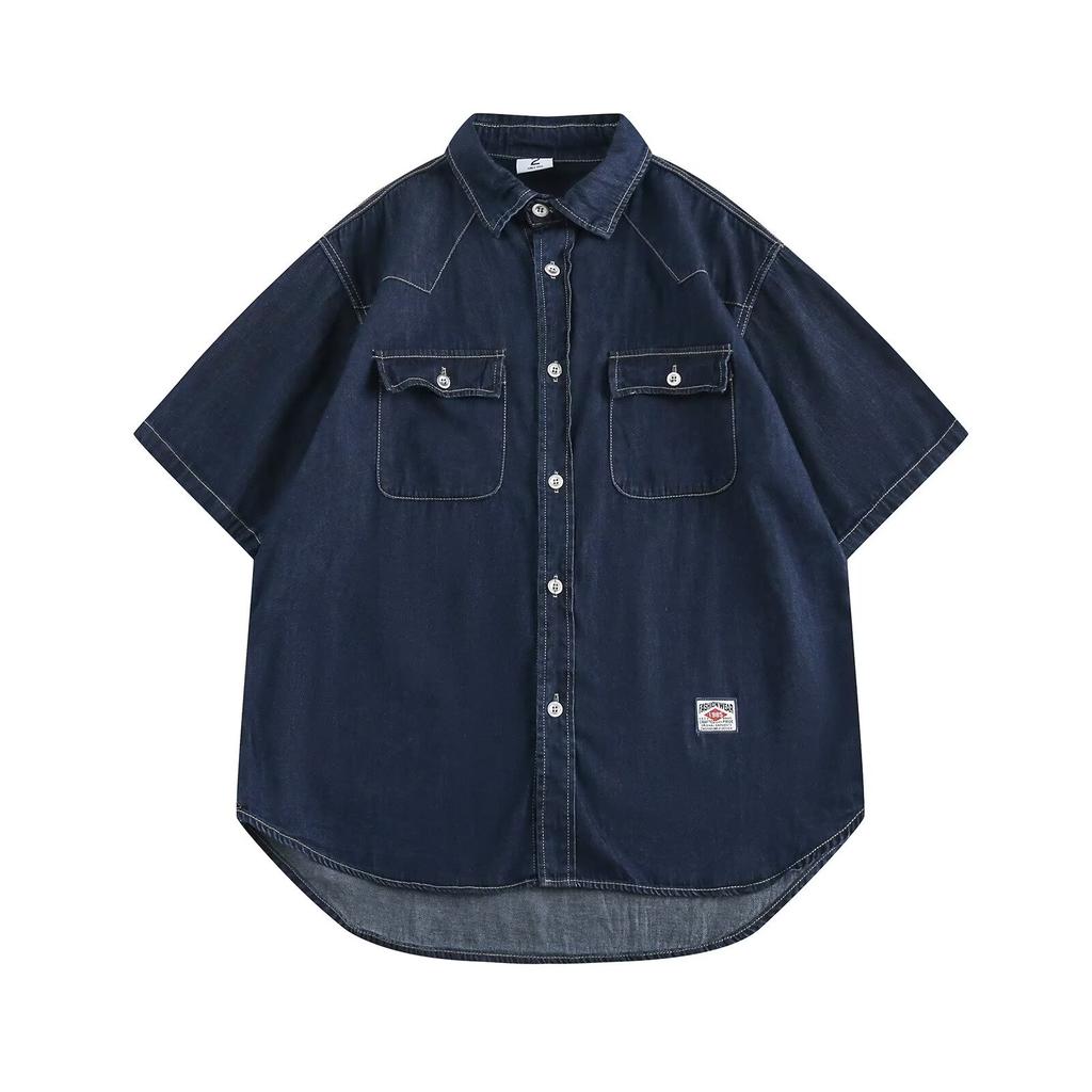 Japanese Retro Fashion Brand Summer Loose Denim Short Sleeved Shirt Artistic Youth Workwear Shirt Men'S And Women'S Layered Jacket