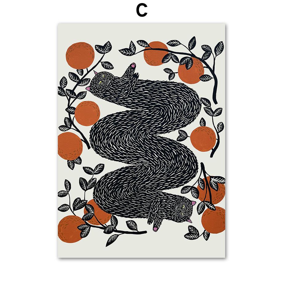 Vintage Abstract Black Cat Food Funny Wall Art Canvas Painting Posters And Prints Wall Pictures For Living Room Interior Decor