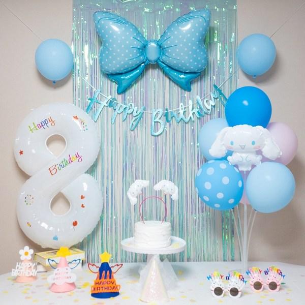 Yeonji Market Cinnamoroll Sanrio Birthday Balloon Party Set, Blue Full Set (White Number 8)