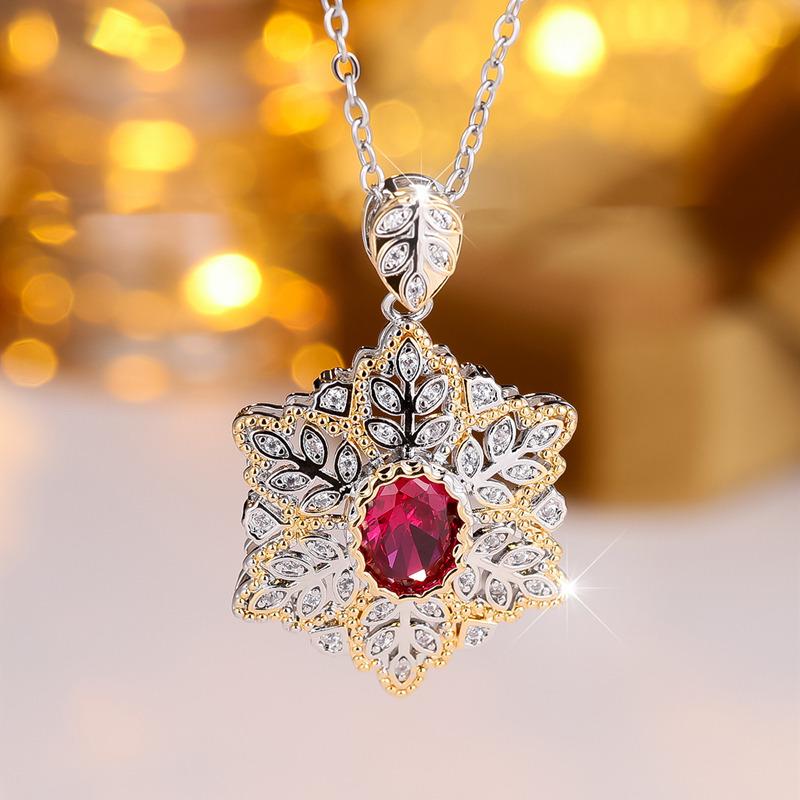 Винтажное ожерелье с подвеской в виде цветка золотистого серебряного цвета для женщин в дворцовом стиле с овальной огранкой из красного циркония, свадебное вечернее или банкетное, подарок