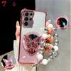 Glitter Plating Butterfly Mirror Bracelet Case for Samsung Galaxy S25 Edge S24 S23 S22 S21 S20 Note 20 10 Ultra Plus FE Cover