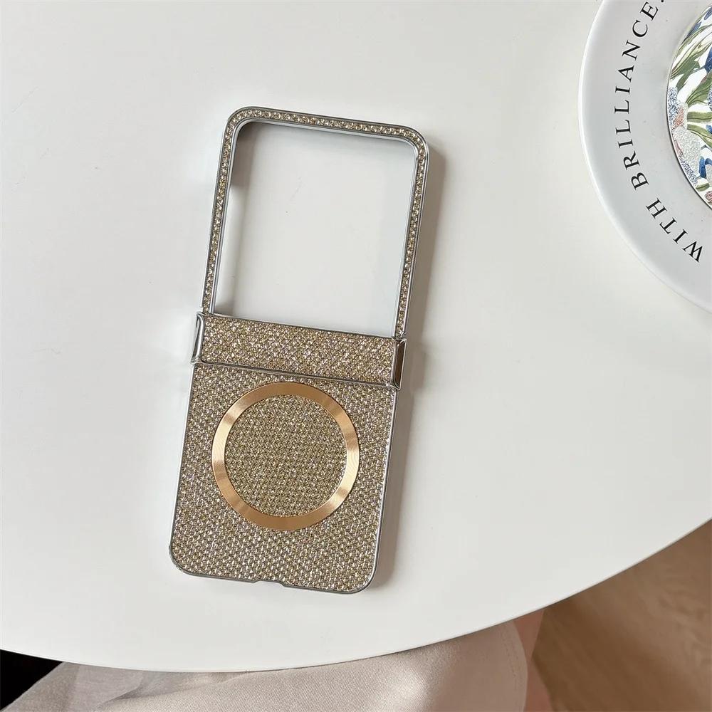 For Wireless Charging Magnetic Plating Leather Phone Case for Motorola Razr 50 40 Ultra Moto Razr 50 Hinge Protection Cover