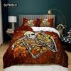 Skull Duvet Cover Gothic Floral Bedding Set Lotus Flower Sketch Comforter Cover Retro Leaf Skeleton Bones Polyester Quilt Cover