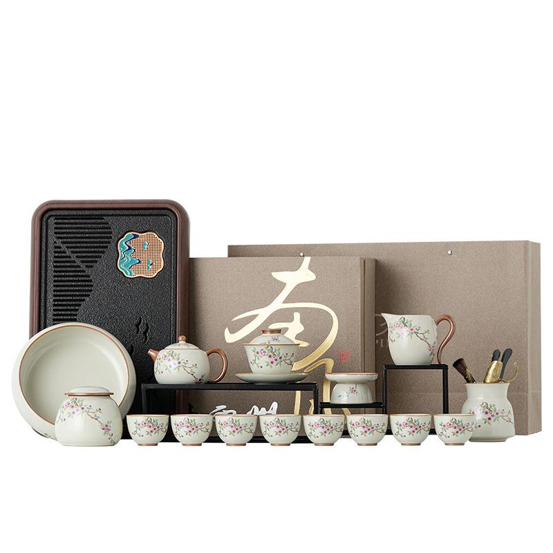 Ru kiln cover bowl teacup Kung Fu tea set new household Chinese ceramic tea high-end tea set