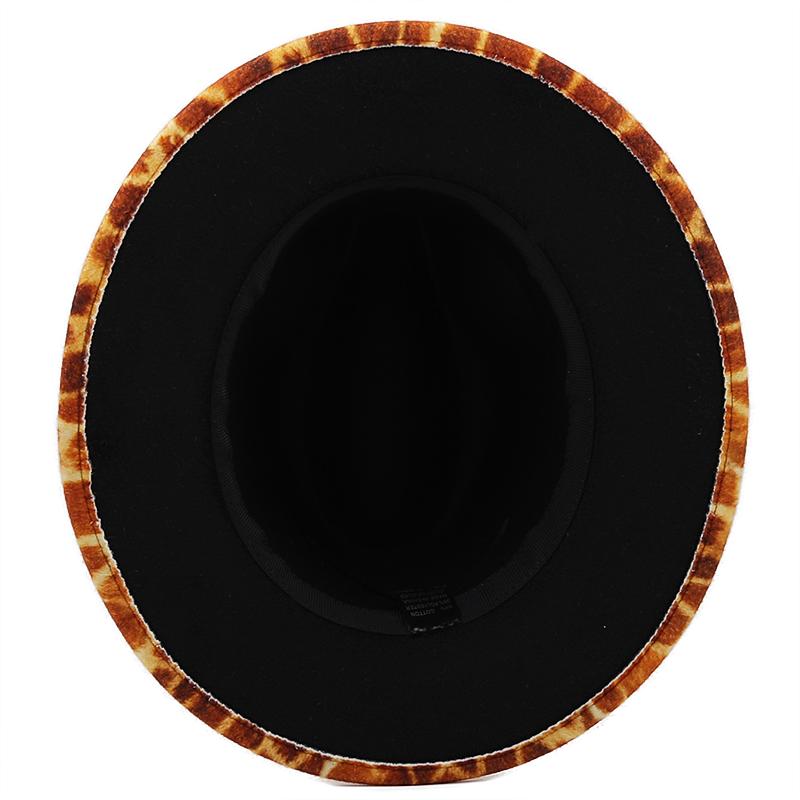 Новая широкополая леопардовая шляпа-федора с черной подошвой, женская шерстяная фетровая шляпа, женская и мужская вечерние шляпы Trilby Jazz Church, лоскутная панамская кепка