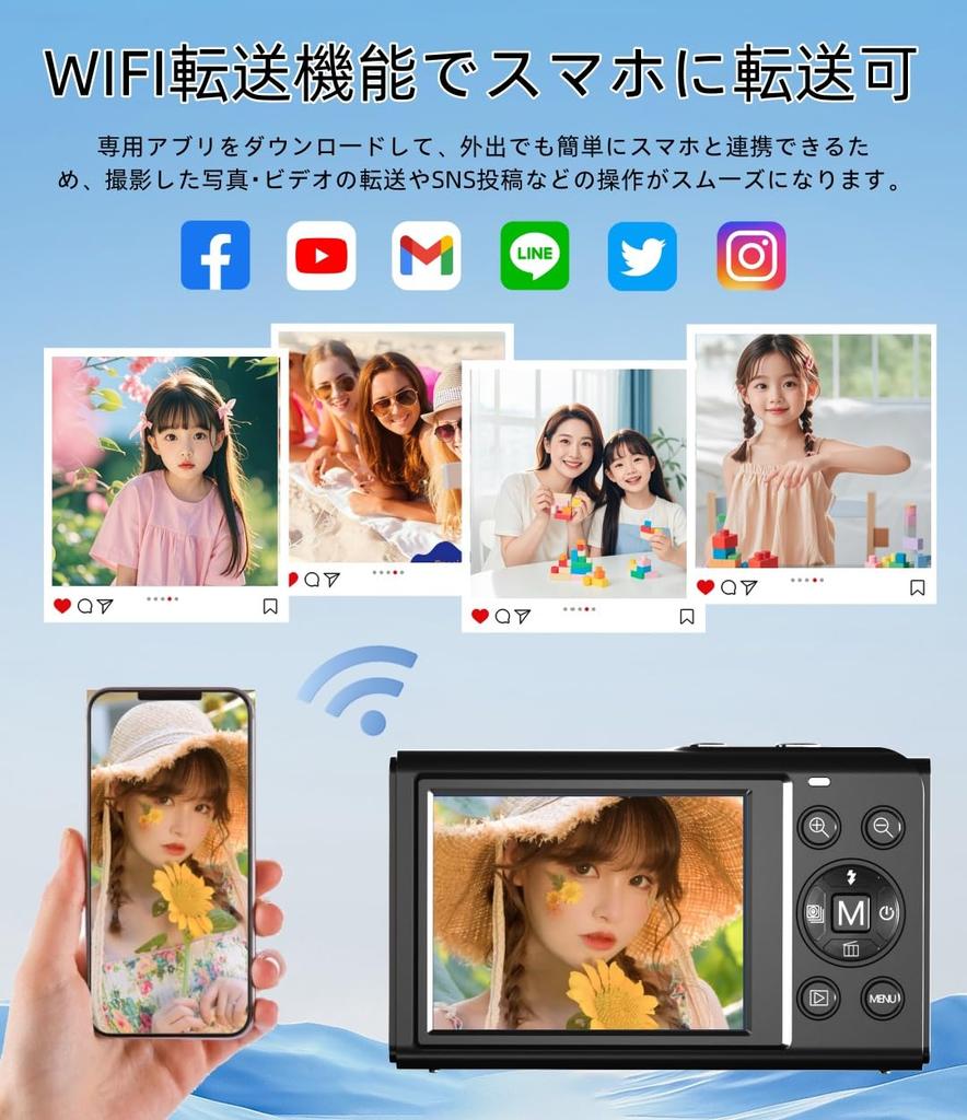 YULINJIA 4K Digital Camera with 3x Optical Zoom, Wi-Fi Transfer, 75MP, 64GB Micro SD Card, Grid Display, Autofocus, LED Light, Webcam, 2.8-inch