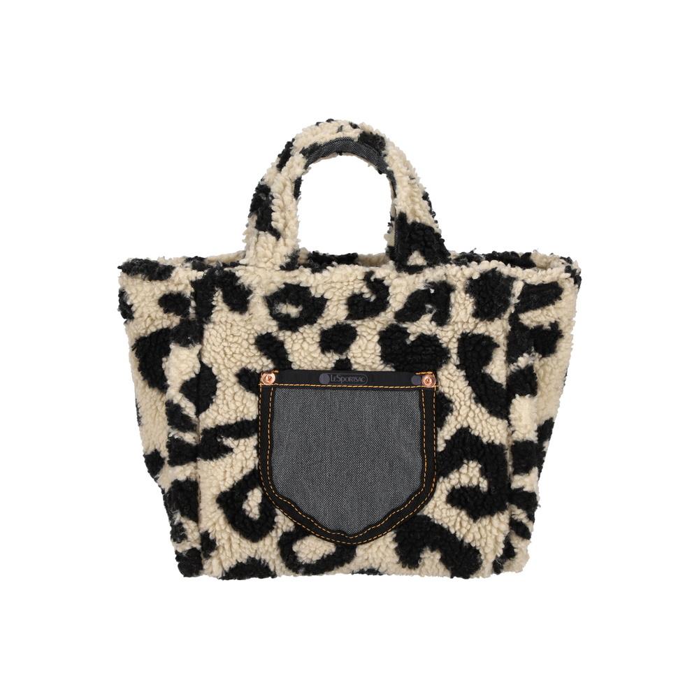 Lesportsac Черная джинсовая/леопардовая шерпа Маленькая двухсторонняя джинсовая сумка-тоут [1559.La80]