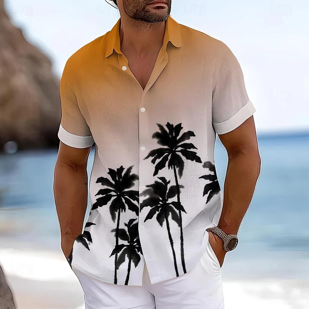Men's Beach Tree 3D Print Shirt Button Up Shirt Casual Shirt Summer Shirt Short Sleeve Daily Vacation Clothing