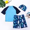 Boys Swimwear Summer Cute Children Boys T-shirt Shorts Hat Three-Pieces Swimsuit Patchwork Kids Cartoon Bathing Suit Sets
