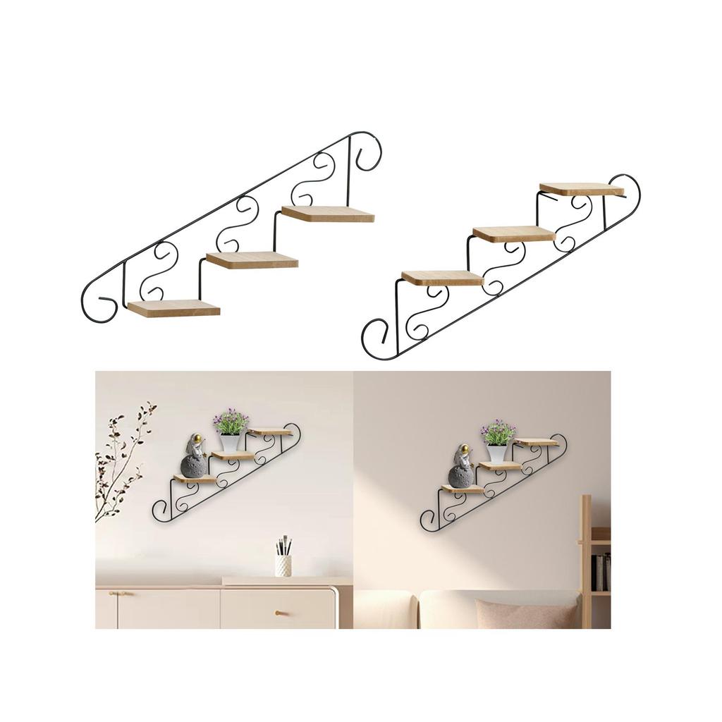Plant Stand Staircase Decorative Shelf Multifunction Retro Floating Shelf Wall Hanging Shelf for Courtyard Office Living Room