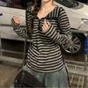 Women Loose Striped Colorblock Hooded Sweatshirt Casual Versatile Top