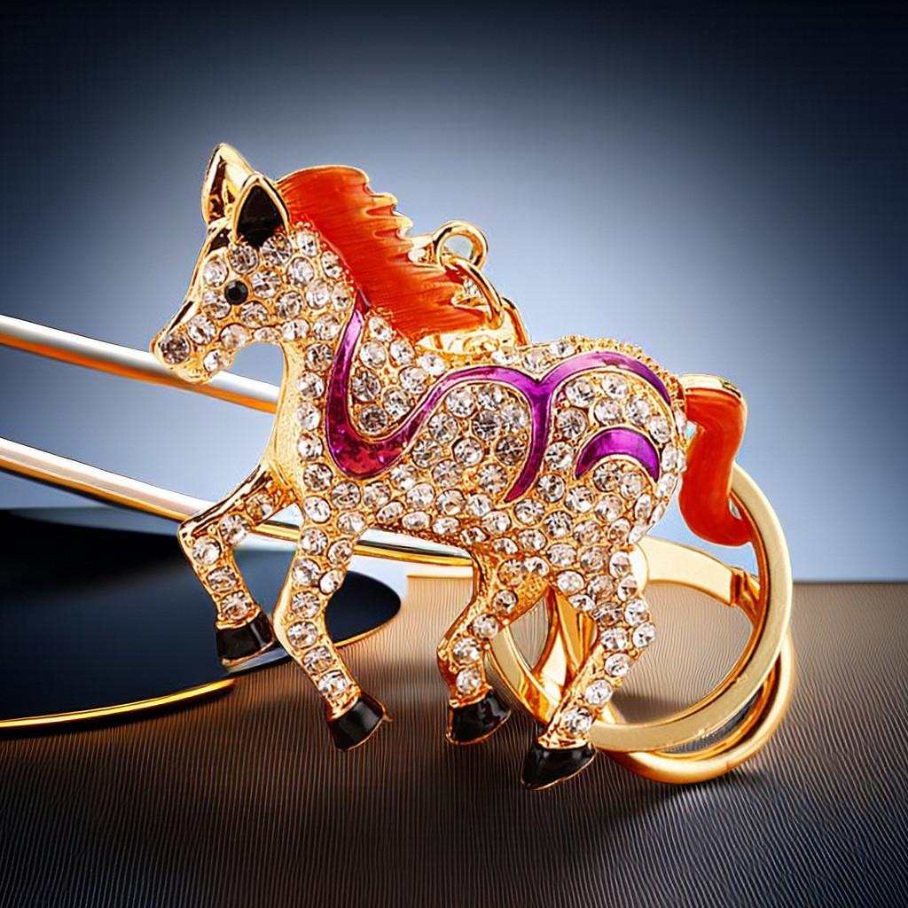 Милый мини брелок для ключей в виде лошадки со стразами, подвеска для сумки, металлическое кольцо для ключей, подарок на день рождения для